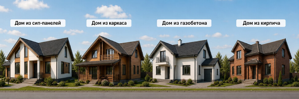 Дома из сип-панели, каркаса, газобетона и кирпича - фото
